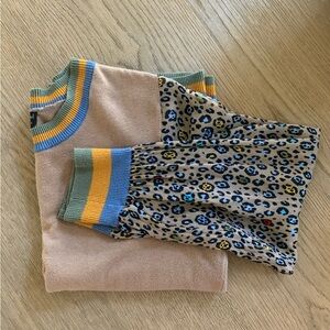 Anthropologie Camel Sweater With Animal Print Sleeves